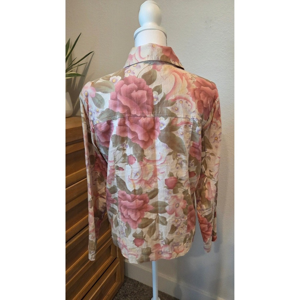 Coldwater Creek Womens Cottage core Linen Button Front Shirt Jacket Medium Pink - Picture 3 of 11